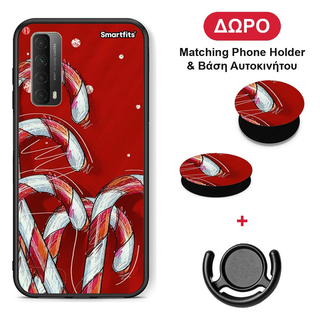 Candy Cane - Huawei P Smart 2021 θήκη + Δώρο Phone Holder & Βάση Αυτοκινήτου