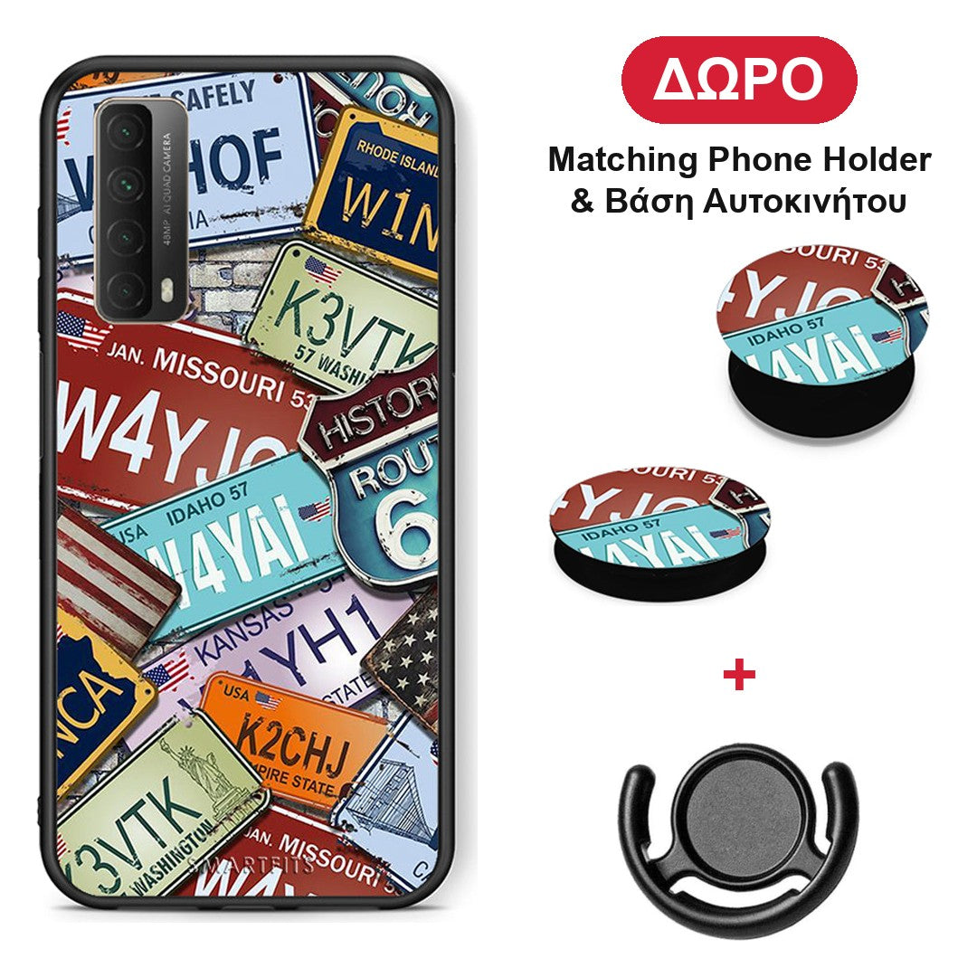 Car Plates - Huawei P Smart 2021 θήκη + Δώρο Phone Holder & Βάση Αυτοκινήτου