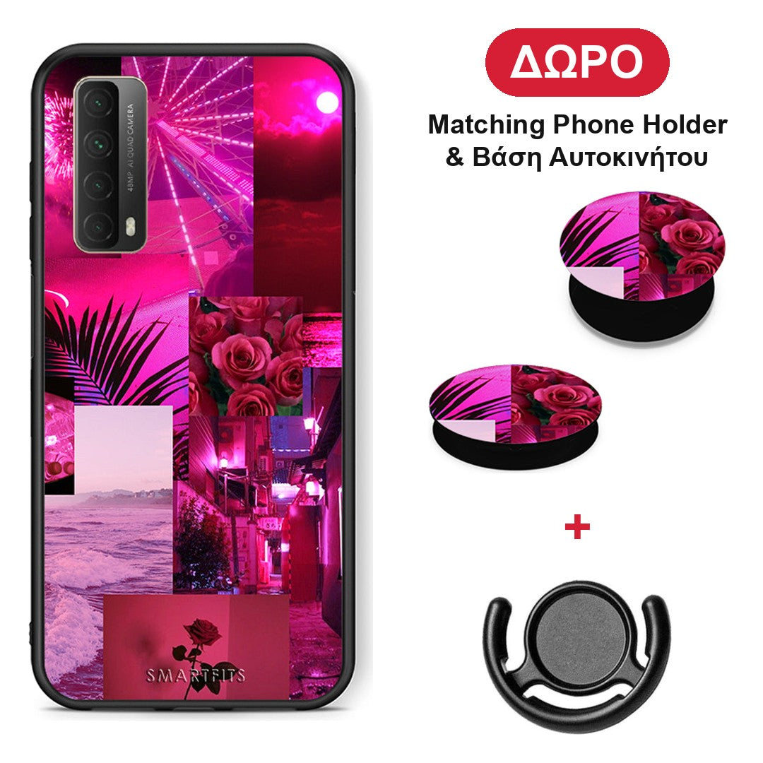 Collage Red Roses - Huawei P Smart 2021 θήκη + Δώρο Phone Holder & Βάση Αυτοκινήτου