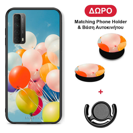 Colorful Balloons - Huawei P Smart 2021 θήκη + Δώρο Phone Holder & Βάση Αυτοκινήτου