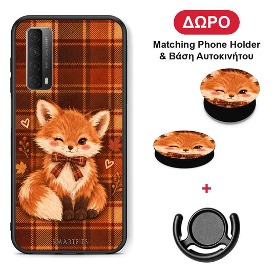 Fox on Autumn Tartan - Huawei P Smart 2021 θήκη + Δώρο Phone Holder & Βάση Αυτοκινήτου