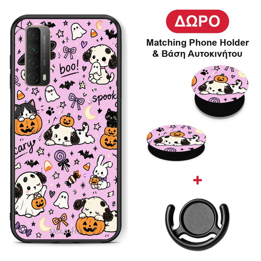 Halloween Puppies and Friends on Lilac - Huawei P Smart 2021 θήκη + Δώρο Phone Holder & Βάση Αυτοκινήτου