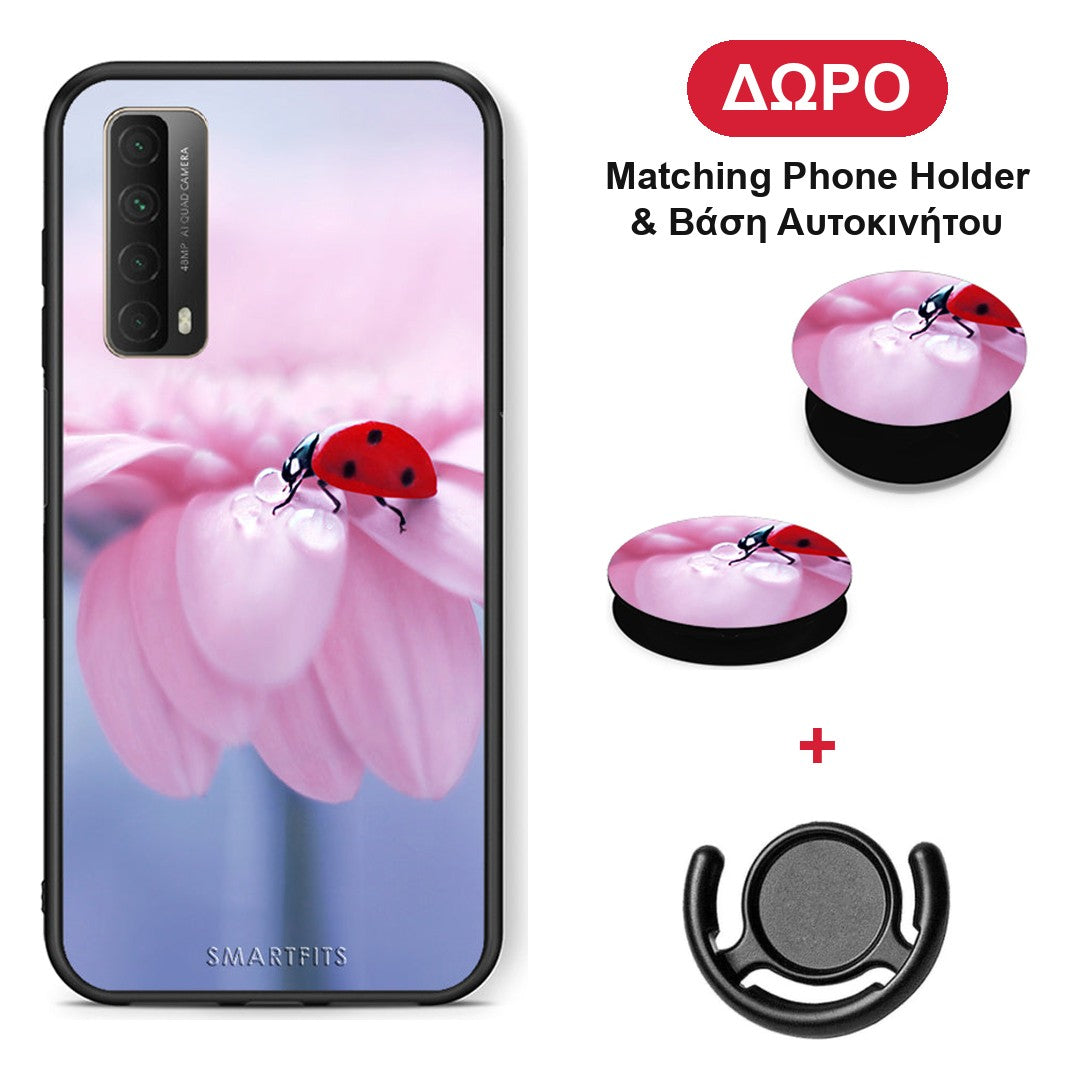 Ladybug Flower - Huawei P Smart 2021 θήκη + Δώρο Phone Holder & Βάση Αυτοκινήτου