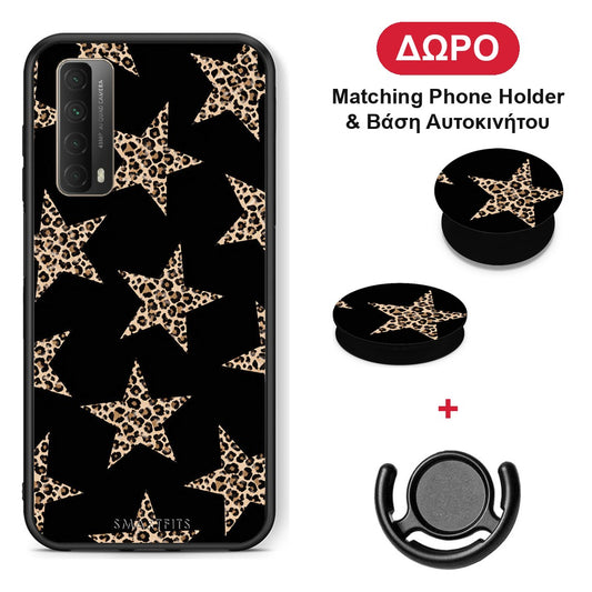 Leopard Stars on Black - Huawei P Smart 2021 θήκη + Δώρο Phone Holder & Βάση Αυτοκινήτου