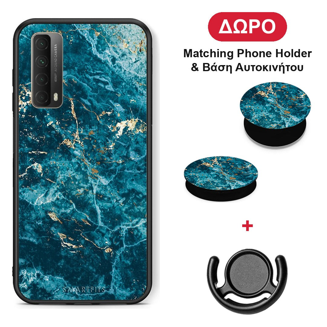 Marble Blue - Huawei P Smart 2021 θήκη + Δώρο Phone Holder & Βάση Αυτοκινήτου