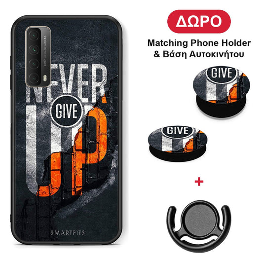Never Give Up - Huawei P Smart 2021 θήκη + Δώρο Phone Holder & Βάση Αυτοκινήτου