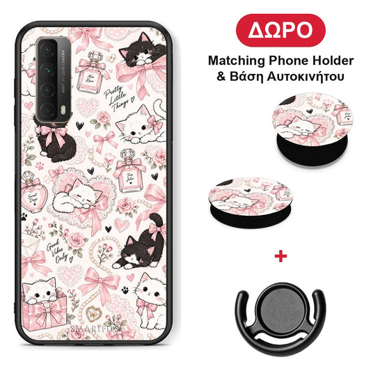 Pink Bows and Kittens Collage - Huawei P Smart 2021 θήκη + Δώρο Phone Holder & Βάση Αυτοκινήτου