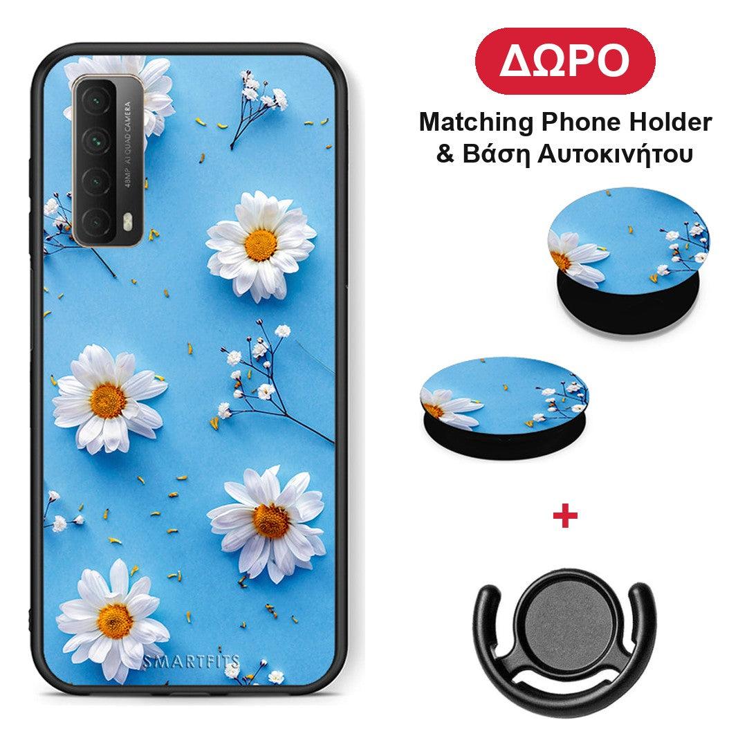 Real Daisies - Huawei P Smart 2021 θήκη + Δώρο Phone Holder & Βάση Αυτοκινήτου