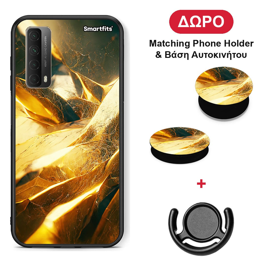 Real Gold - Huawei P Smart 2021 θήκη + Δώρο Phone Holder & Βάση Αυτοκινήτου