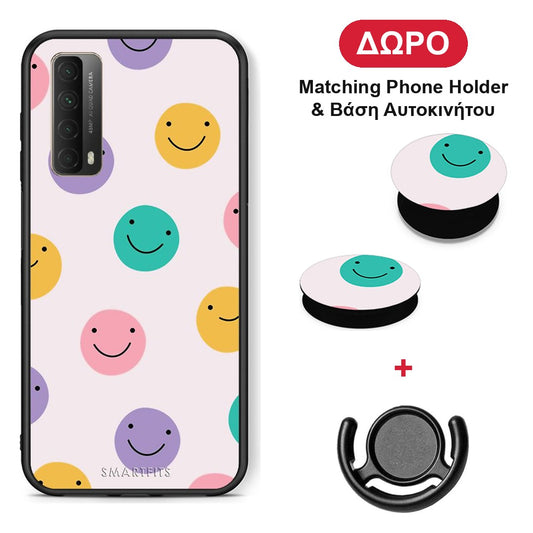 Smiley Faces - Huawei P Smart 2021 θήκη + Δώρο Phone Holder & Βάση Αυτοκινήτου