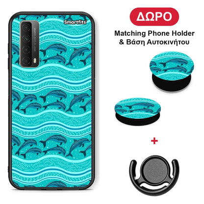 Swimming Dolphins - Huawei P Smart 2021 θήκη + Δώρο Phone Holder & Βάση Αυτοκινήτου