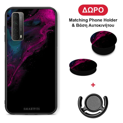 Watercolor Pink Black - Huawei P Smart 2021 θήκη + Δώρο Phone Holder & Βάση Αυτοκινήτου