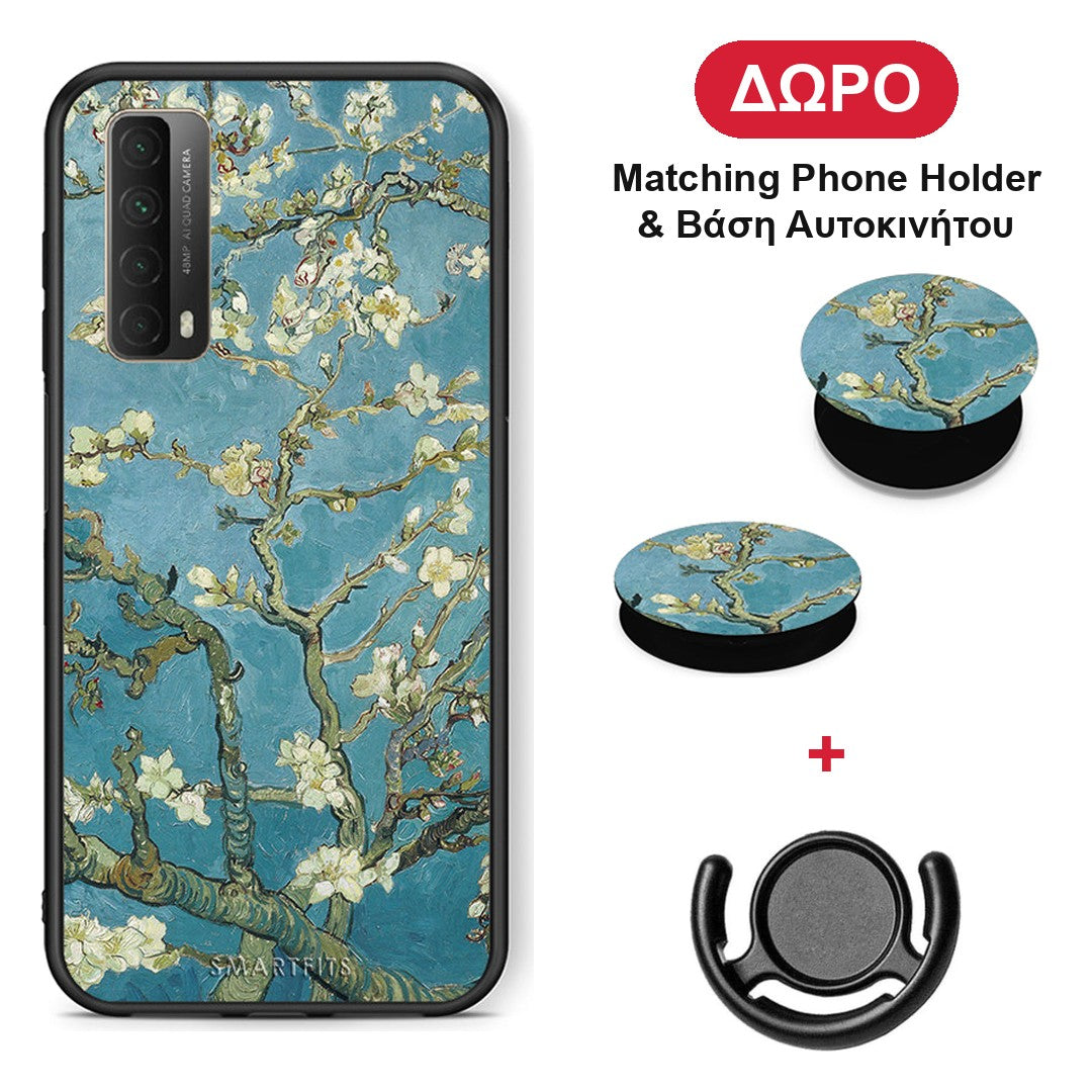 White Blossoms - Huawei P Smart 2021 θήκη + Δώρο Phone Holder & Βάση Αυτοκινήτου