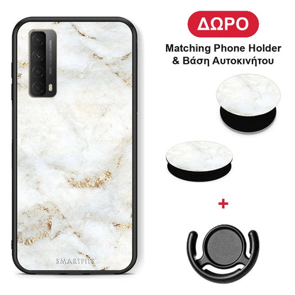 White Gold Marble - Huawei P Smart 2021 θήκη + Δώρο Phone Holder & Βάση Αυτοκινήτου