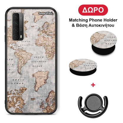 World Map - Huawei P Smart 2021 θήκη + Δώρο Phone Holder & Βάση Αυτοκινήτου