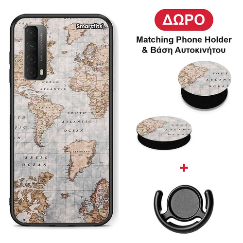 World Map - Huawei P Smart 2021 θήκη + Δώρο Phone Holder & Βάση Αυτοκινήτου