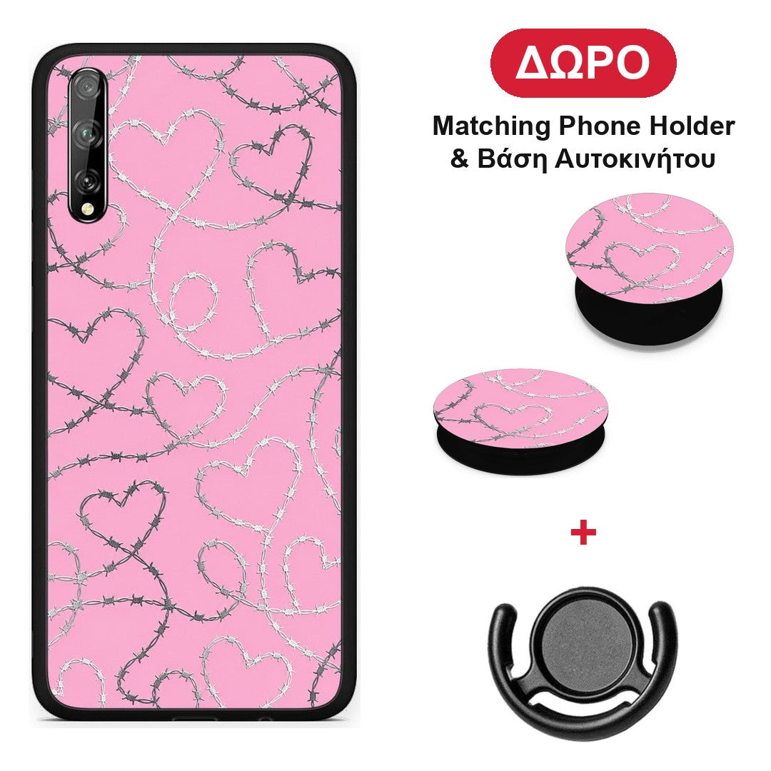 Barbed Wire Hearts on Pink - Huawei P Smart S θήκη + Δώρο Phone Holder & Βάση Αυτοκινήτου