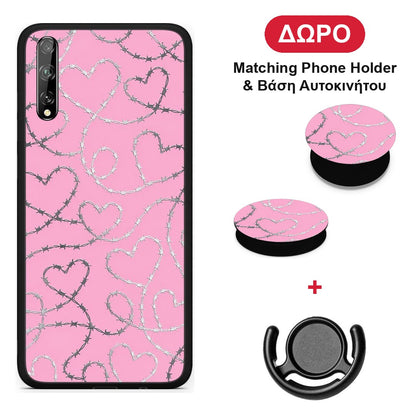 Barbed Wire Hearts on Pink - Huawei P Smart S θήκη + Δώρο Phone Holder & Βάση Αυτοκινήτου