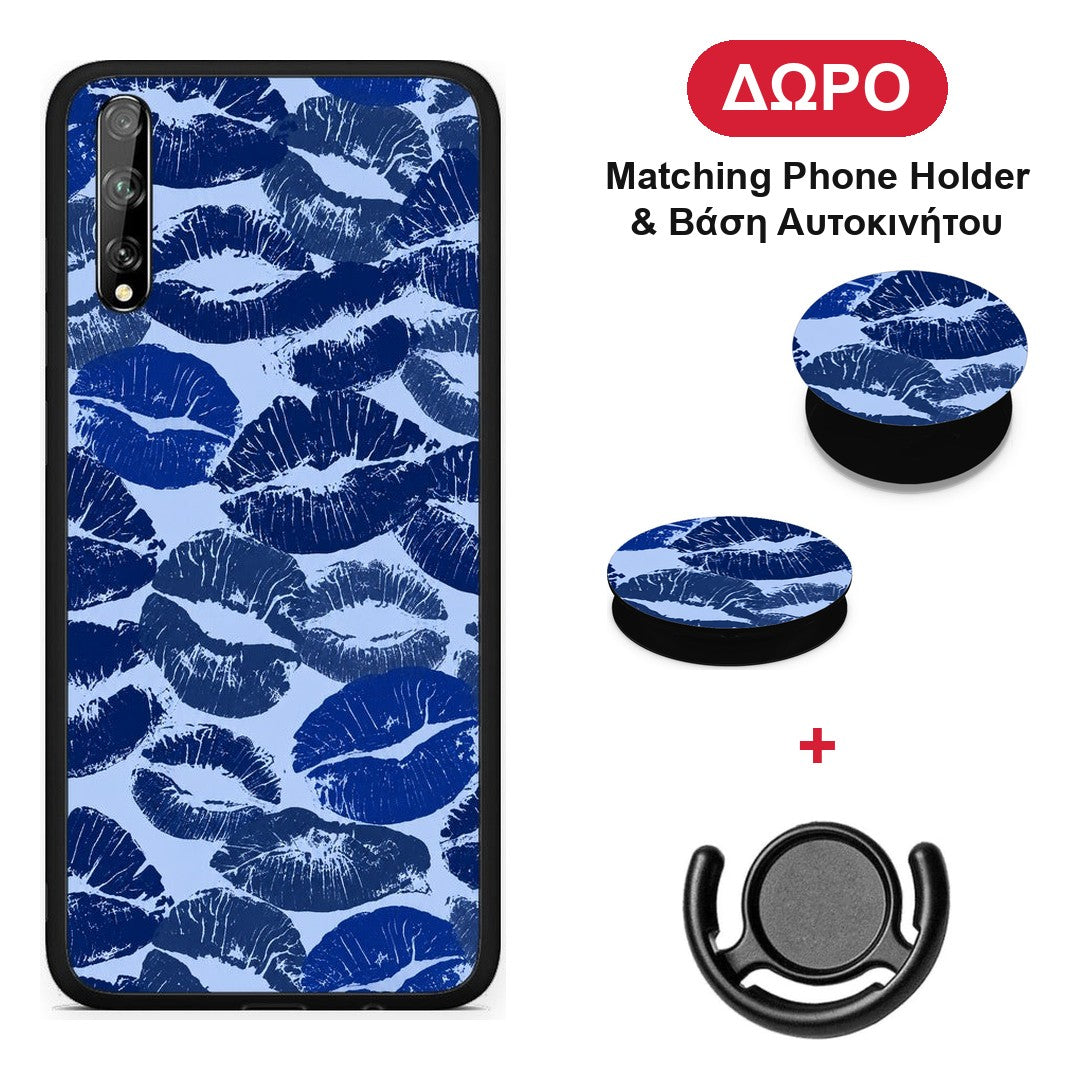 Blue Lipstick Kisses - Huawei P Smart S θήκη + Δώρο Phone Holder & Βάση Αυτοκινήτου