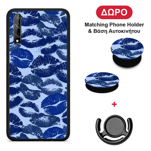 Blue Lipstick Kisses - Huawei P Smart S θήκη + Δώρο Phone Holder & Βάση Αυτοκινήτου