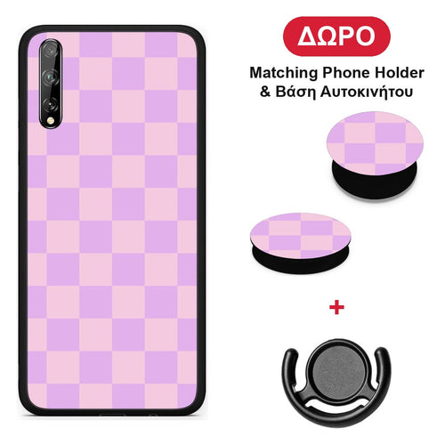 Lavender and Pink Checkerboard - Huawei P Smart S θήκη + Δώρο Phone Holder & Βάση Αυτοκινήτου