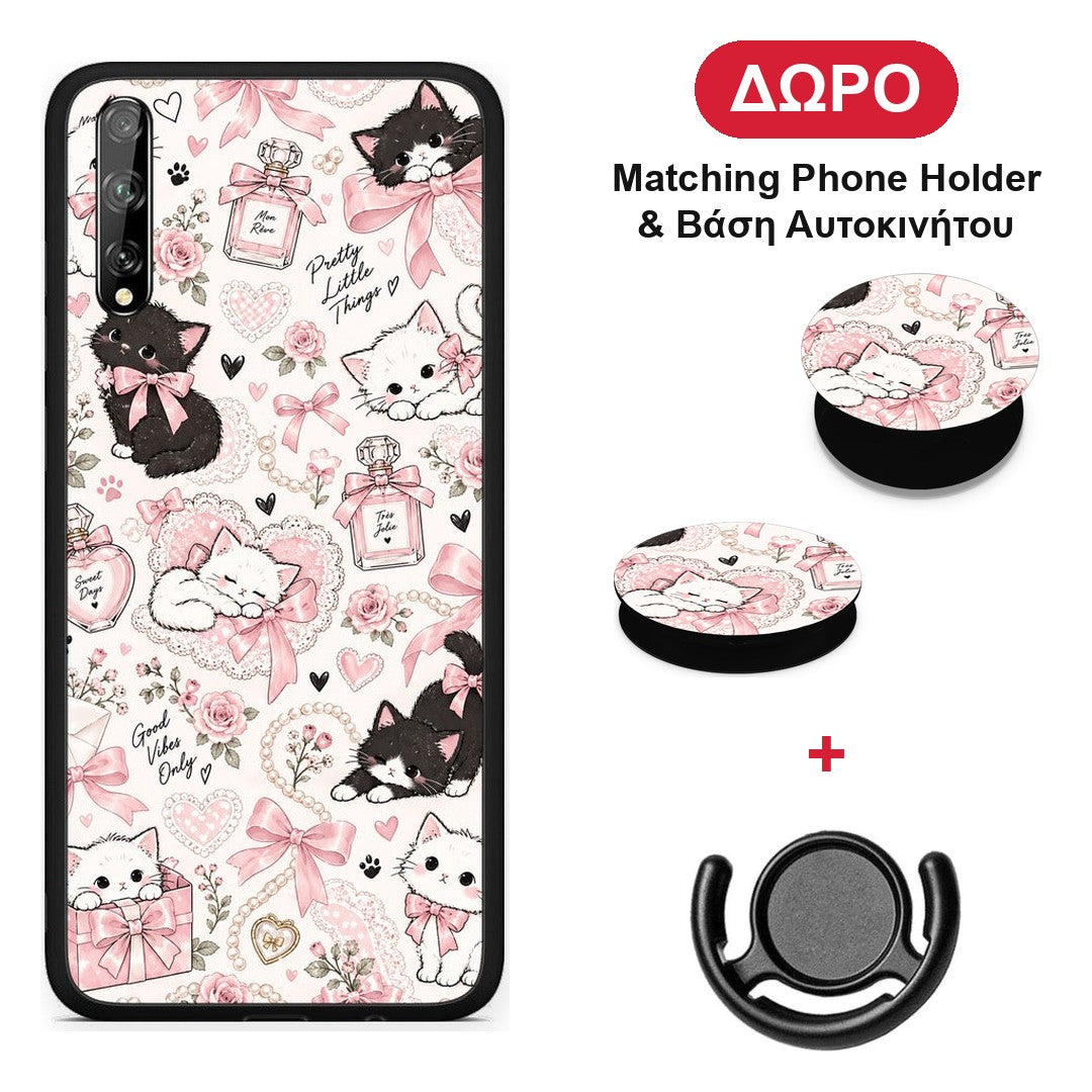 Pink Bows and Kittens Collage - Huawei P Smart S θήκη + Δώρο Phone Holder & Βάση Αυτοκινήτου