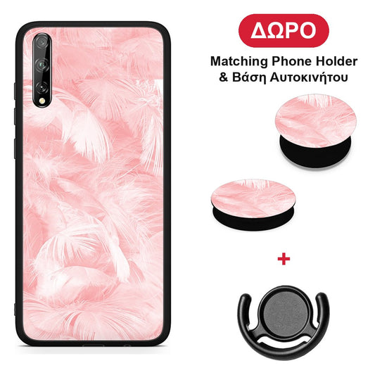 Boho Pink Feather - Huawei P Smart S θήκη + Δώρο Phone Holder & Βάση Αυτοκινήτου