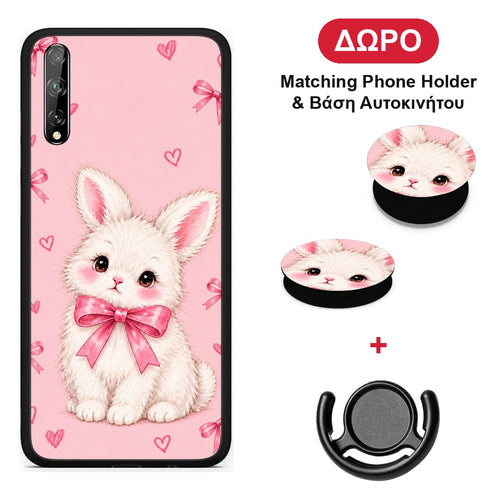 White Bunny and Pink Bows - Huawei P Smart S θήκη + Δώρο Phone Holder & Βάση Αυτοκινήτου