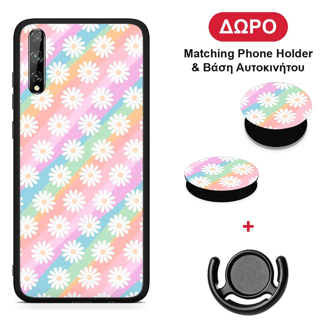 White Daisies - Huawei P Smart S θήκη + Δώρο Phone Holder & Βάση Αυτοκινήτου