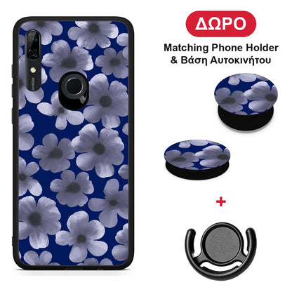 Pale Blue Flowers on Navy - Huawei P Smart Z θήκη + Δώρο Phone Holder & Βάση Αυτοκινήτου