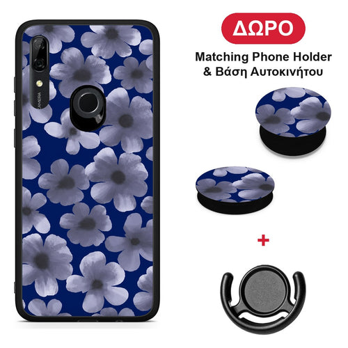 Pale Blue Flowers on Navy - Huawei P Smart Z θήκη + Δώρο Phone Holder & Βάση Αυτοκινήτου