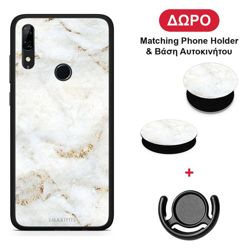 White Gold Marble - Huawei P Smart Z θήκη + Δώρο Phone Holder & Βάση Αυτοκινήτου