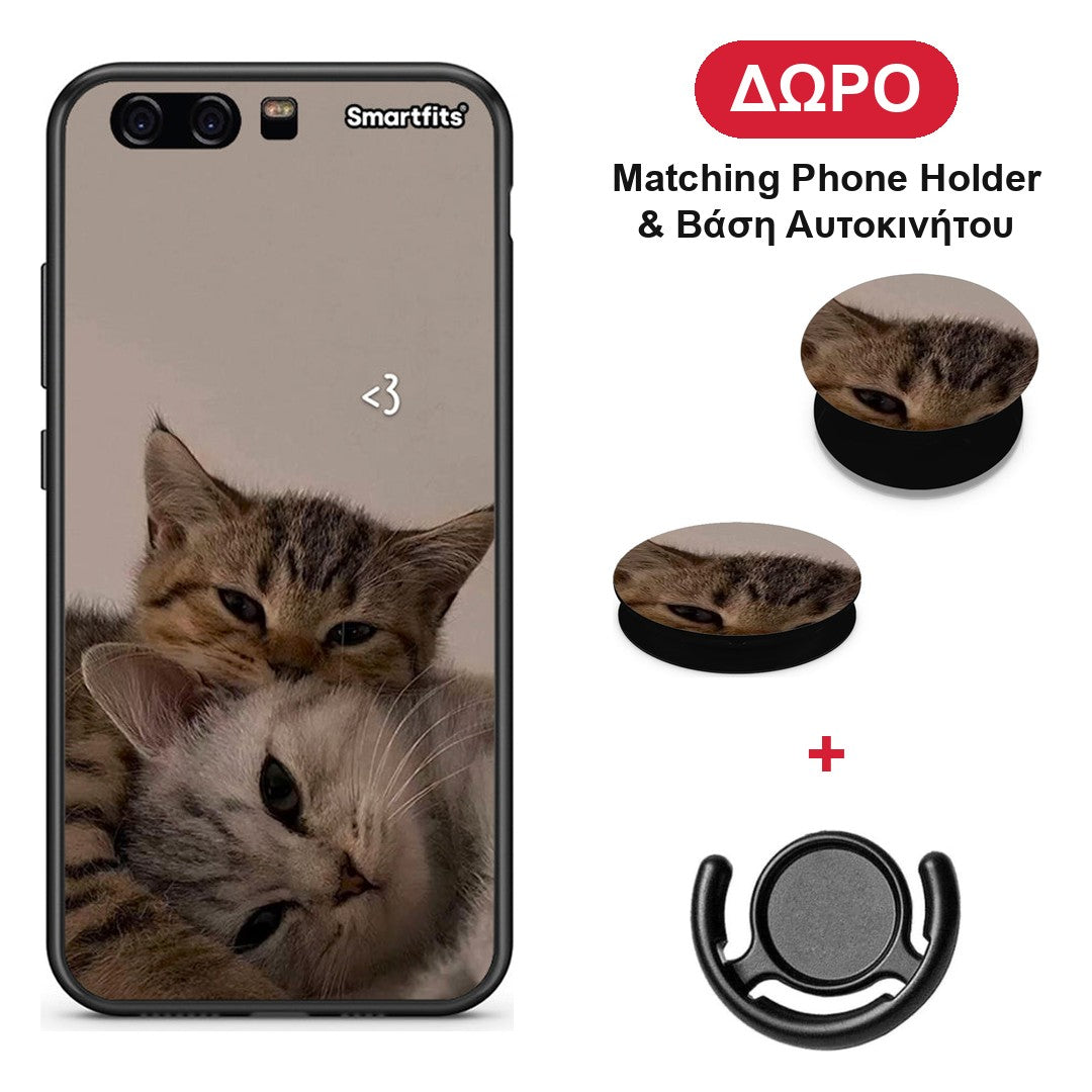 Cats In Love - Huawei P10 θήκη + Δώρο Phone Holder & Βάση Αυτοκινήτου
