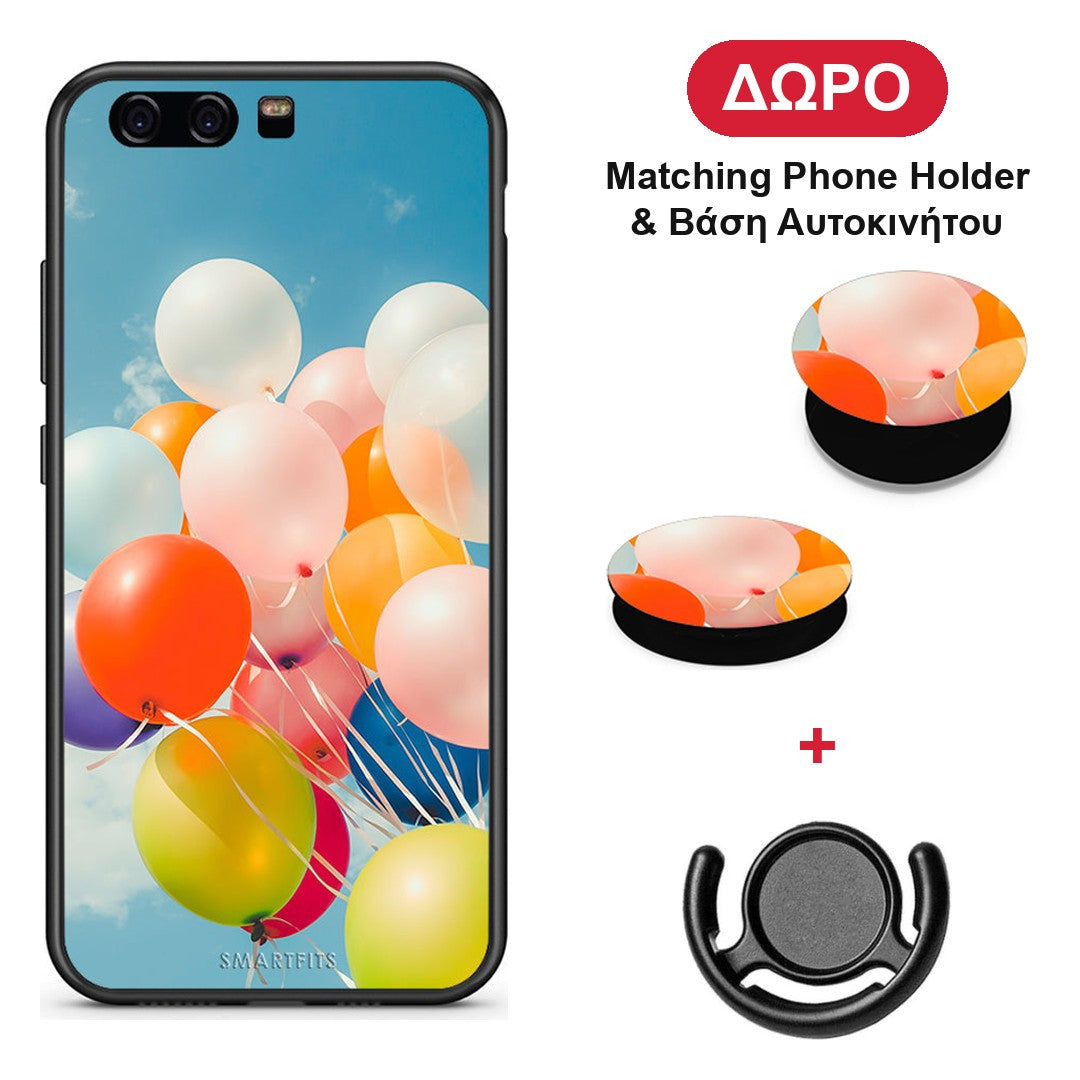 Colorful Balloons - Huawei P10 θήκη + Δώρο Phone Holder & Βάση Αυτοκινήτου