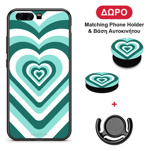 Green Hearts - Huawei P10 θήκη + Δώρο Phone Holder & Βάση Αυτοκινήτου