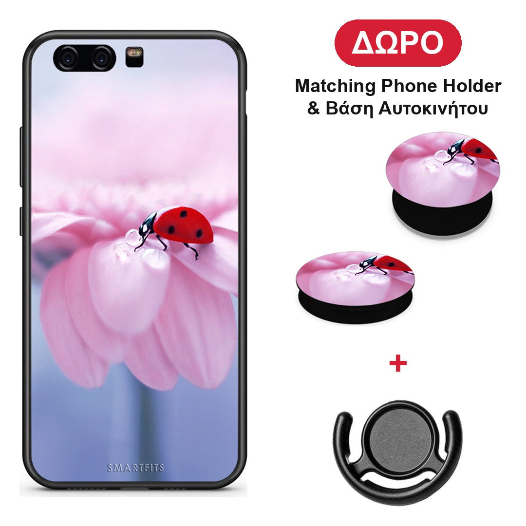 Ladybug Flower - Huawei P10 θήκη + Δώρο Phone Holder & Βάση Αυτοκινήτου