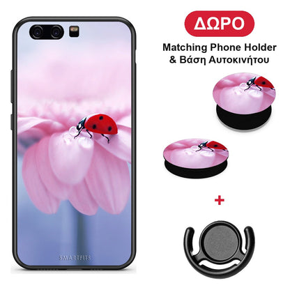 Ladybug Flower - Huawei P10 Lite θήκη + Δώρο Phone Holder & Βάση Αυτοκινήτου