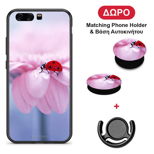 Ladybug Flower - Huawei P10 Lite θήκη + Δώρο Phone Holder & Βάση Αυτοκινήτου