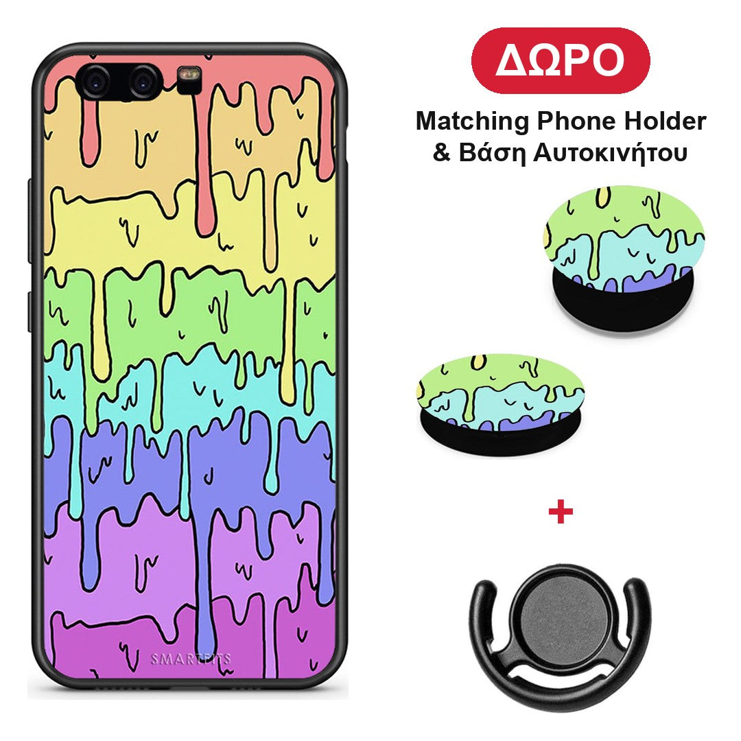 Melting Rainbow - Huawei P10 Lite θήκη + Δώρο Phone Holder & Βάση Αυτοκινήτου