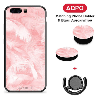Boho Pink Feather - Huawei P10 Lite θήκη + Δώρο Phone Holder & Βάση Αυτοκινήτου