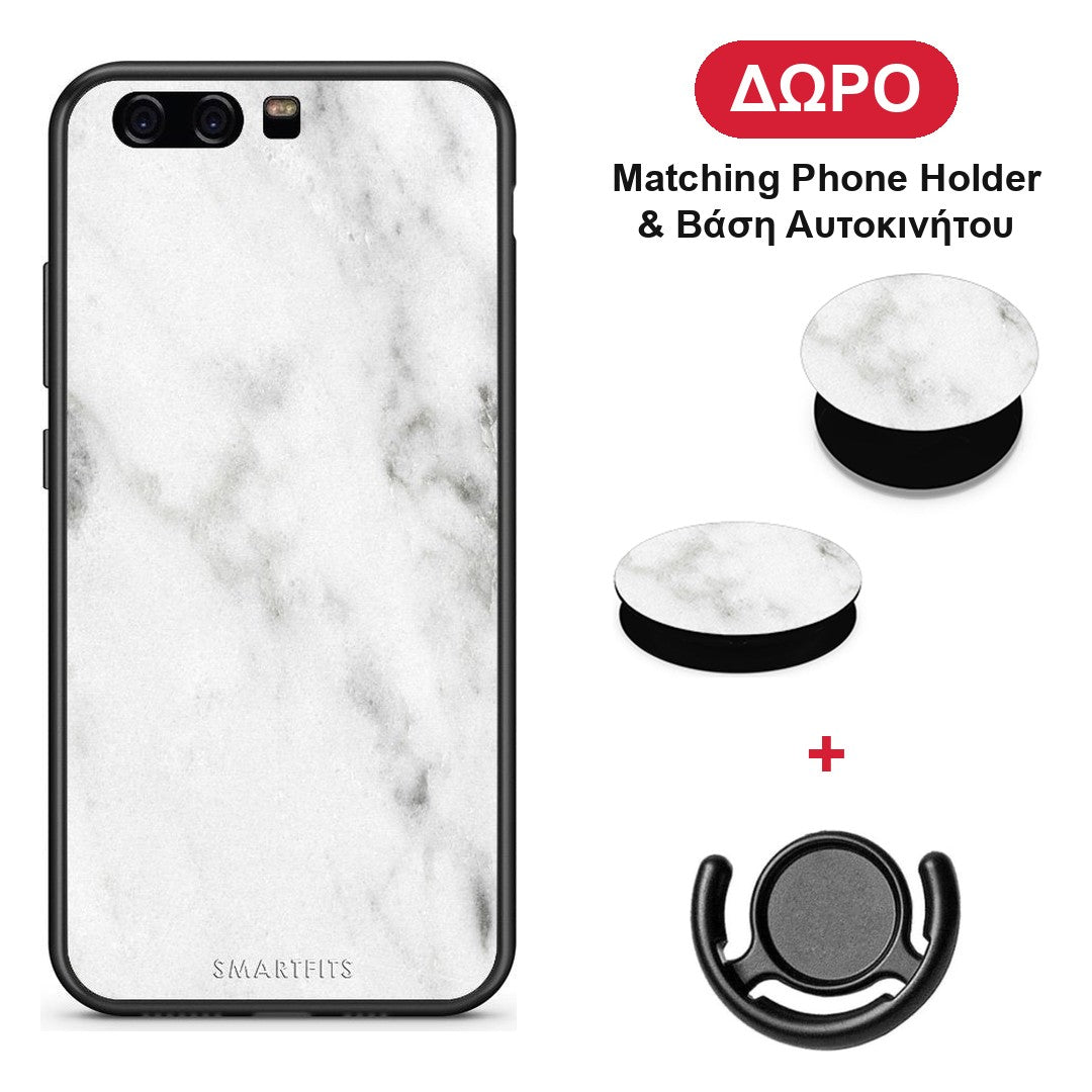 Marble White - Huawei P10 Lite θήκη + Δώρο Phone Holder & Βάση Αυτοκινήτου