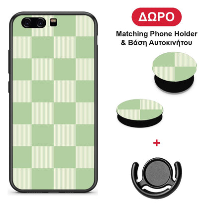 Sage and Cream Striped Checks - Huawei P10 θήκη + Δώρο Phone Holder & Βάση Αυτοκινήτου