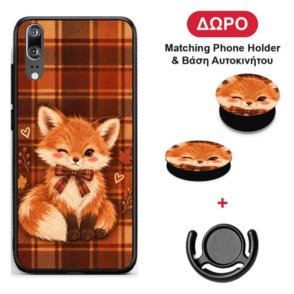 Fox on Autumn Tartan - Huawei P20 θήκη + Δώρο Phone Holder & Βάση Αυτοκινήτου