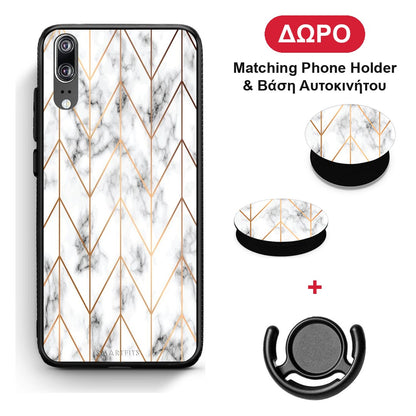 Marble Gold Geometric - Huawei P20 θήκη + Δώρο Phone Holder & Βάση Αυτοκινήτου