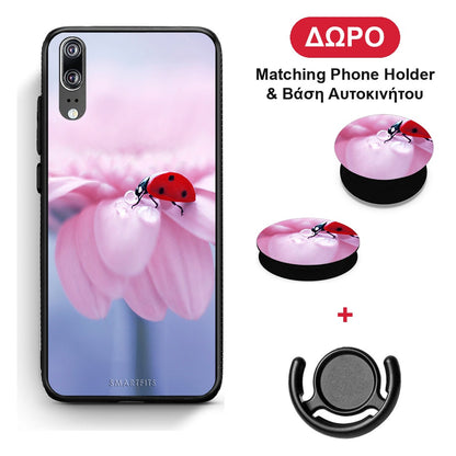 Ladybug Flower - Huawei P20 θήκη + Δώρο Phone Holder & Βάση Αυτοκινήτου