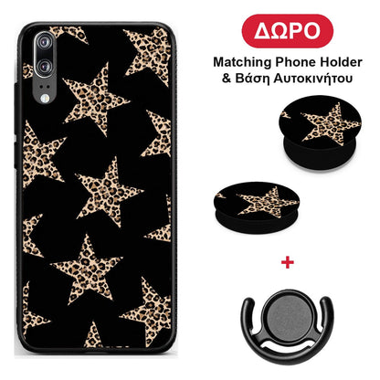 Leopard Stars on Black - Huawei P20 θήκη + Δώρο Phone Holder & Βάση Αυτοκινήτου
