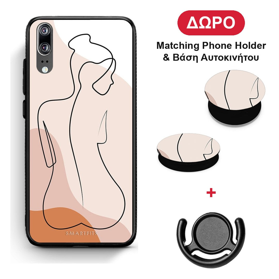 LineArt Woman - Huawei P20 θήκη + Δώρο Phone Holder & Βάση Αυτοκινήτου