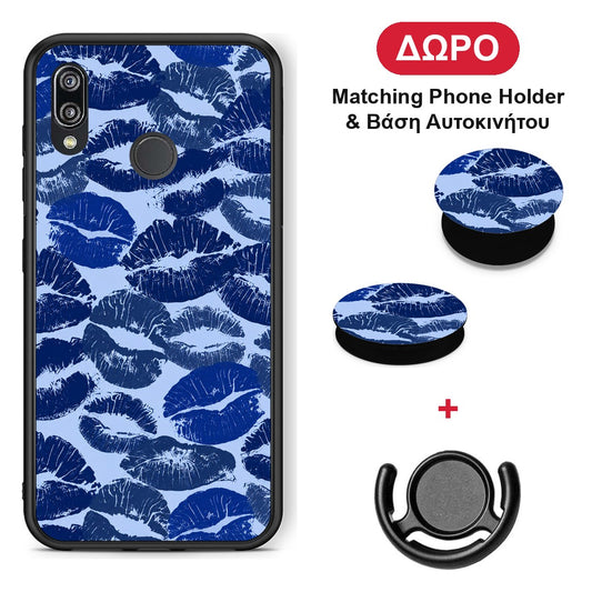 Blue Lipstick Kisses - Huawei P20 Lite θήκη + Δώρο Phone Holder & Βάση Αυτοκινήτου
