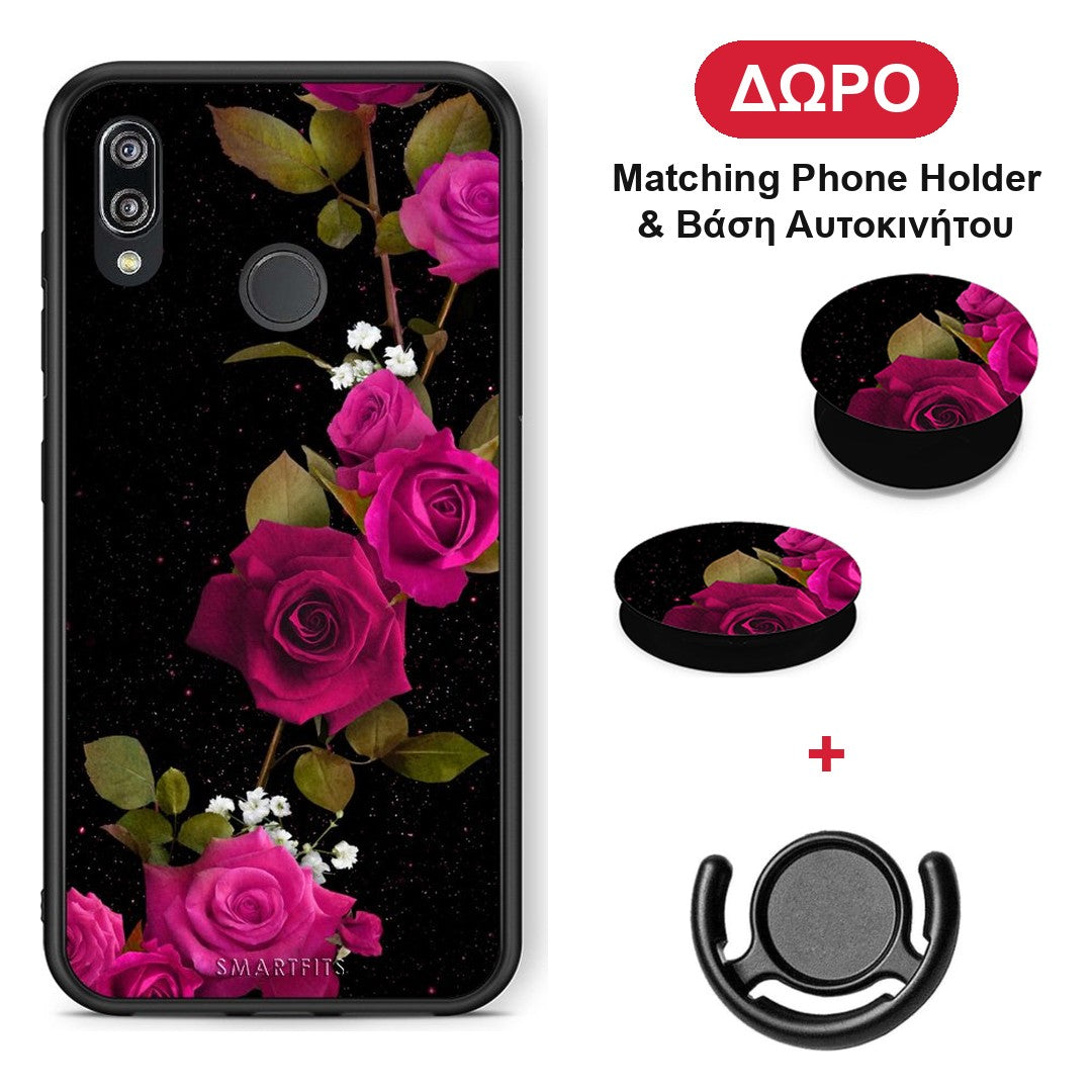 Flower Red Roses - Huawei P20 Lite θήκη + Δώρο Phone Holder & Βάση Αυτοκινήτου