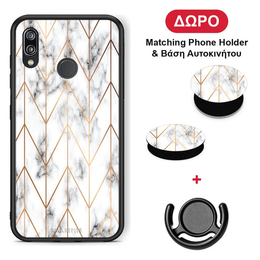 Marble Gold Geometric - Huawei P20 Lite θήκη + Δώρο Phone Holder & Βάση Αυτοκινήτου